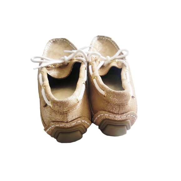 Cole Haan Loafers Bow Gold Suede Leather Slip Ons - Picture 4 of 6